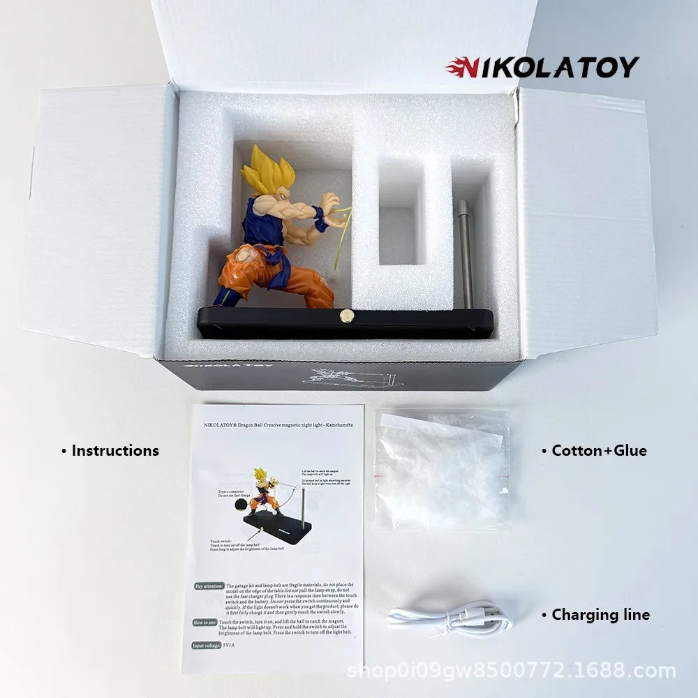 NikolaToy Dragon Ball Kakarotto Son Goku Kamehameha Wave Magnetic Light Lamp Model Ornament Anime Action Figure Collectible Gift