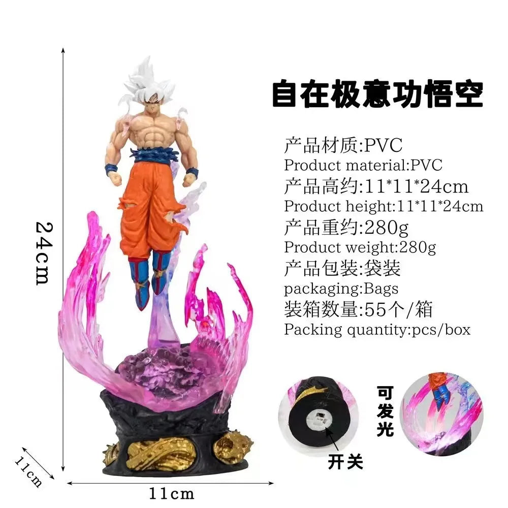 24cm Anime Dragon Ball Figure Son Goku Action Figures Ultra Instinct Super Saiyan Statue Pvc Emit Light Model Collection Gifts