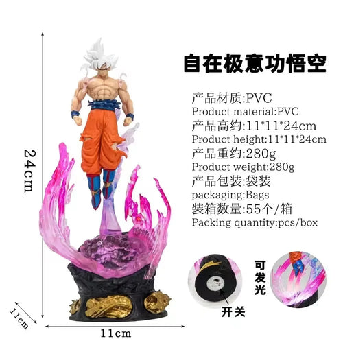 24cm Anime Dragon Ball Figure Son Goku Action Figures Ultra Instinct Super Saiyan Statue Pvc Emit Light Model Collection Gifts